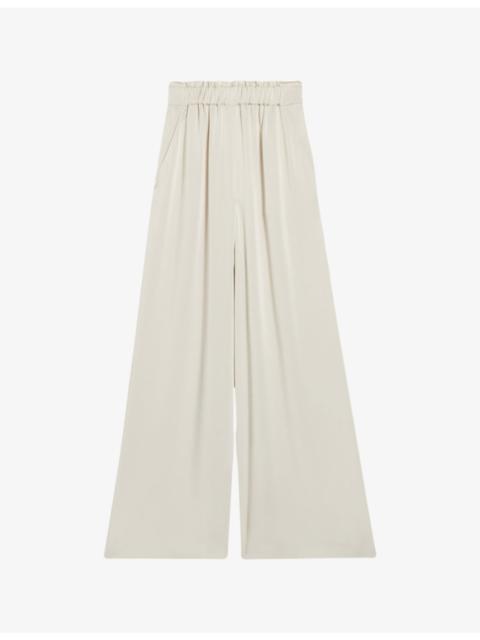 Claudie Pierlot Smocked-waistband wide-leg satin trousers