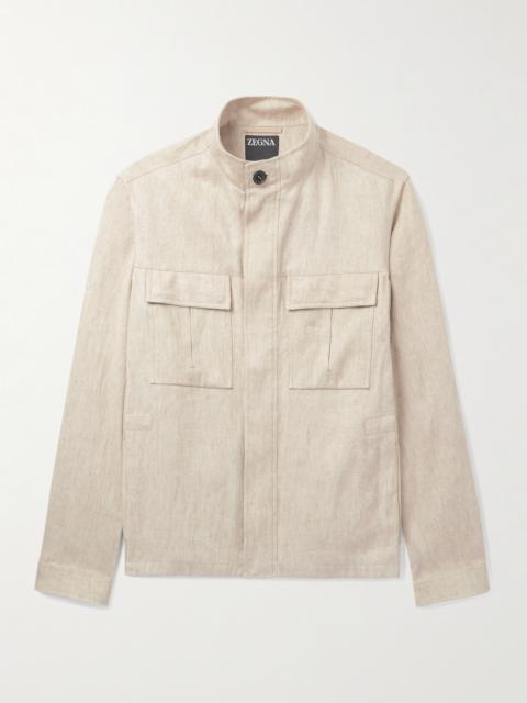 ZEGNA Leather-Trimmed Linen Overshirt
