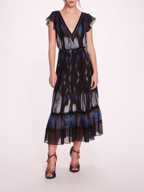 Marchesa ABSTRACT VISCOSE MIDI DRESS