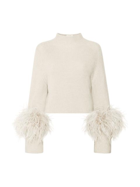 LAPOINTE Wool Cropped Raglan Sweater With Feathers