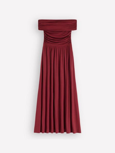 BODEN Ruched Bardot Jersey Dress-Burgundy