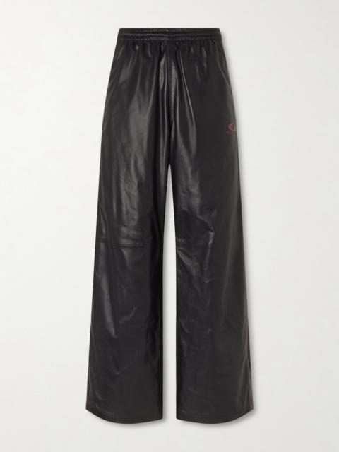 BALENCIAGA Straight-Leg Logo-Print Leather Sweatpants