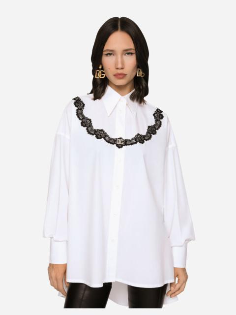 Dolce & Gabbana Oversize poplin shirt with lace inserts