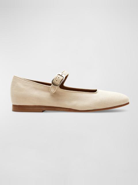 Linen Mary Jane Ballerina Flats