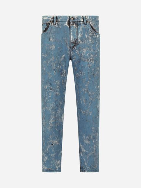 Dolce & Gabbana Loose blue jeans with marbled print