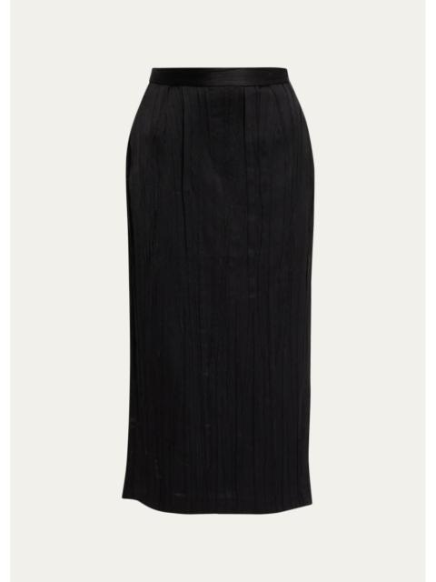 WILLY CHAVARRIA Tubo Pleated Satin Midi Skirt
