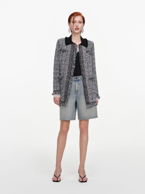 self-portrait Black And White Textured Knit Cardigan