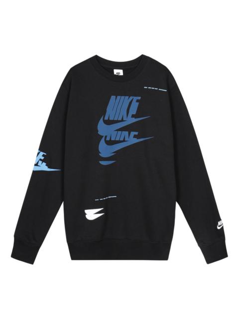 Nike Nike Sportswear Sport Logo Printing Fleece Round Neck Pullover 'Black Blue' DM6876-010