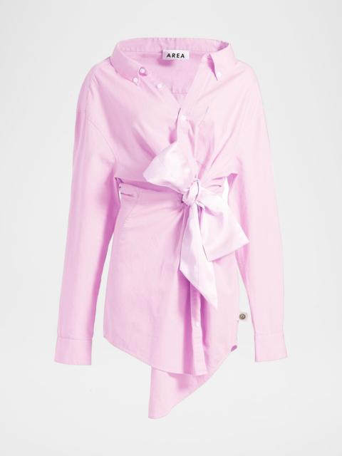 AREA Satin Knot Poplin Shirt Dress