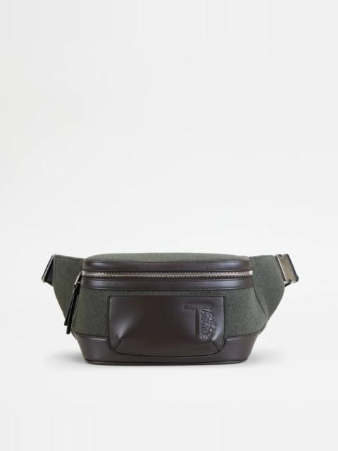 Tod's WAIST BAG IN LEATHER AND FELT SMALL - GREEN, BROWN