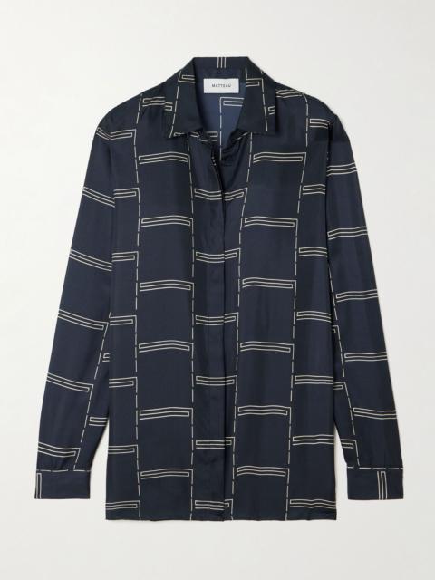 MATTEAU Printed silk-twill shirt Navy