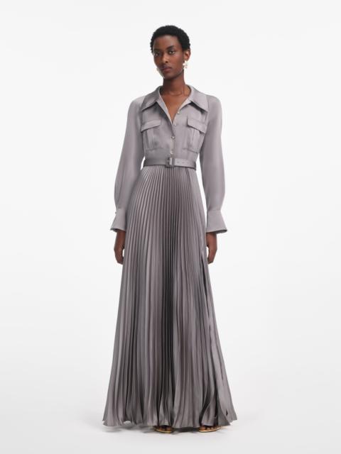 self-portrait Grey Satin Pleated Maxi Dress