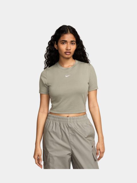 Nike NSW Essential Slim Fit Crop Womens Short Sleeve Shirt (Green/White)