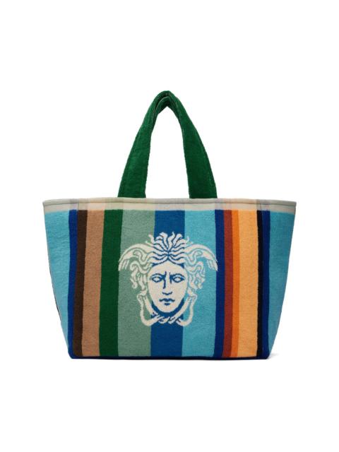 VERSACE Multicolor Striped Cotton-Terry Jacquard Tote