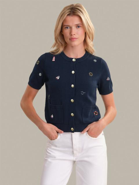 525 america Beth: Nautical Embroidered Cotton Cardigan