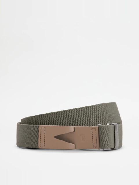 Tod's CANVAS AND LEATHER BELT - GREY