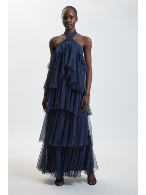 KAREN MILLEN Layered Tulle Halterneck Maxi Dress