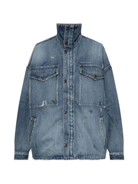 BALENCIAGA logo-print paint-splatter denim jacket