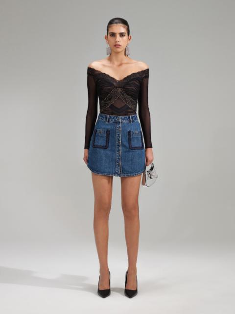 self-portrait Black Mesh Top