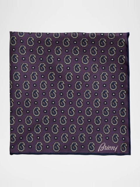 Brioni Men's Hand-Rolled Paisley Silk Pocket Square