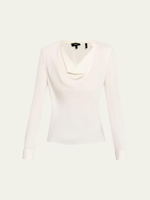 Theory Draped Long-Sleeve Silk Blouse