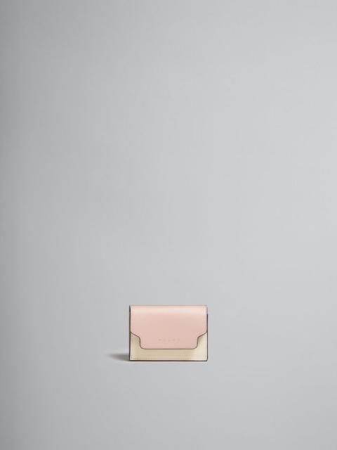 PINK, WHITE AND BEIGE SAFFIANO LEATHER TRI-FOLD WALLET