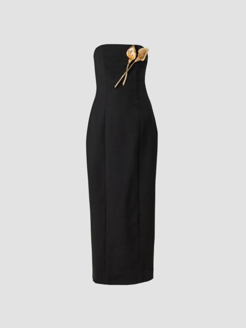 CAROLINA HERRERA Women's Floral Brooch-Detailed Stretch Wool Gown - Black