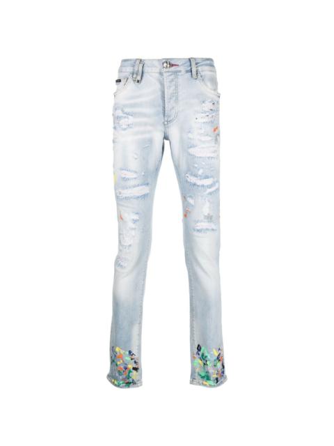 paint splatter straight jeans