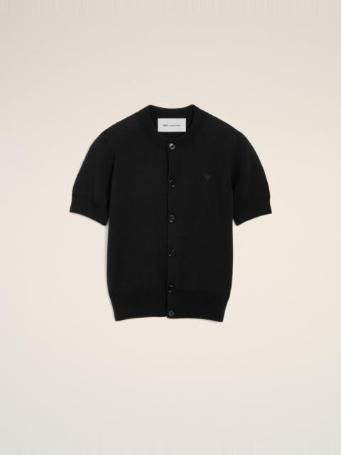 AMI Paris BLACK WOOL SHORT-SLEEVE CARDIGAN WITH AMI DE COEUR