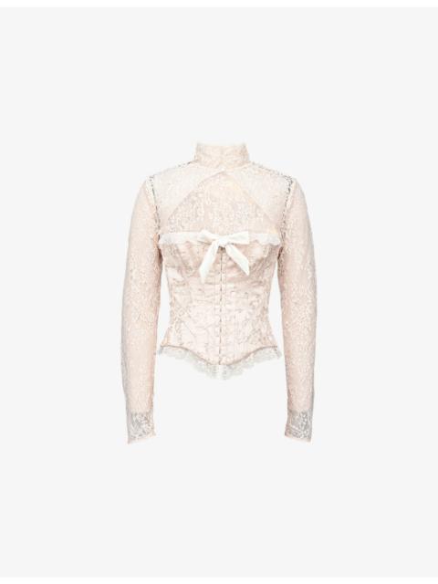 House of CB Perdita Metallic-Jacquard Corset and Bolero Lace Top