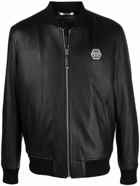 logo zipped bomber jacket