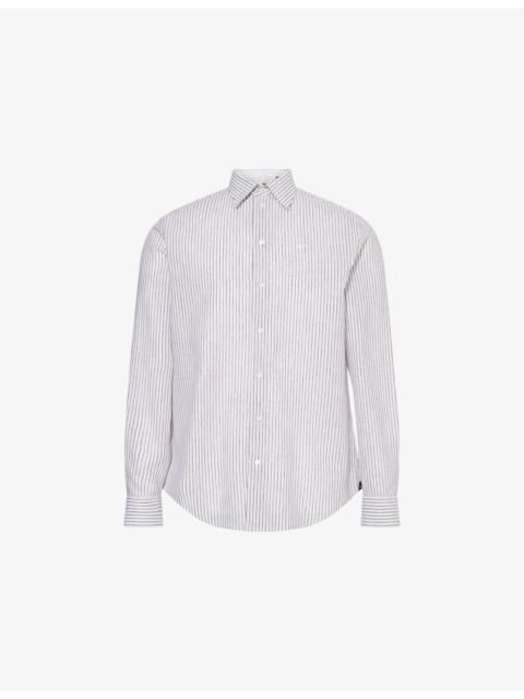 EMPORIO ARMANI Striped Brand-Embroidery Linen And Cotton Shirt