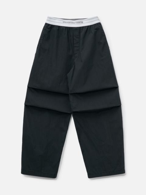 Alexander Wang MID-RISE PLEATED WIDE-LEG PANT WITH LOGO ELASTIC WAIST