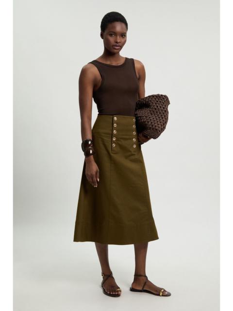 KAREN MILLEN Cotton Tailored Button Detail Midi Skirt
