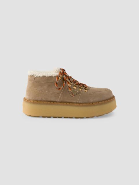 Prada Women's Shearling-Lined Suede Booties - Beige Khaki