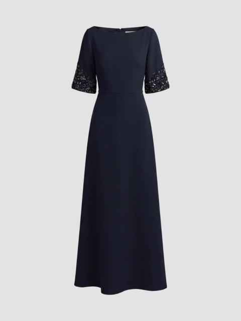MAC DUGGAL Women's Crepe Beaded-Sleeves A-Line Gown - Midnight