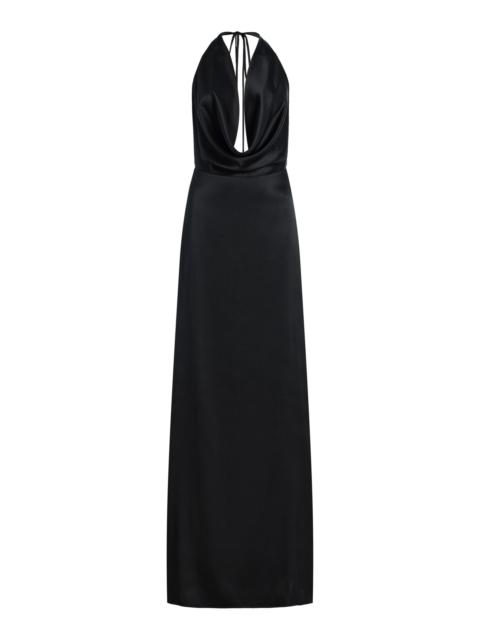ÉTERNE Carla Stretch-Silk Satin Maxi Halter Dress black