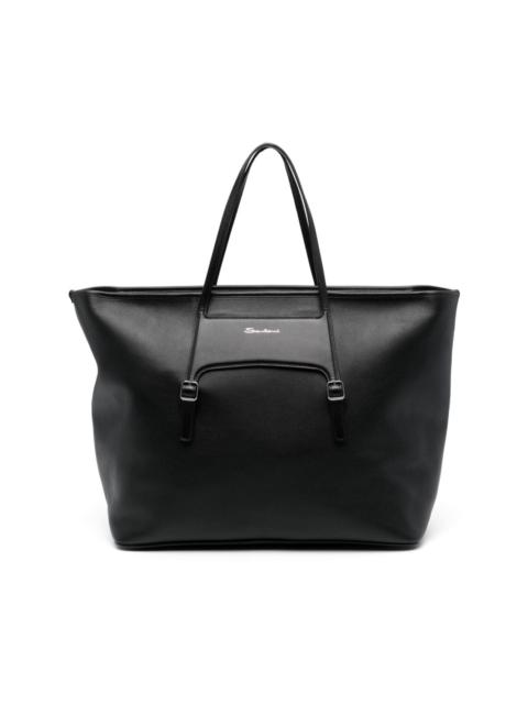 Santoni logo-print leather tote bag
