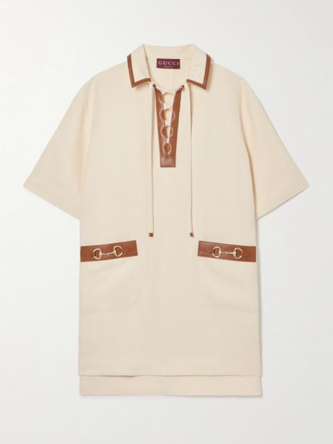GUCCI Horsebit-embellished Leather-trimmed Linen Mini Dress