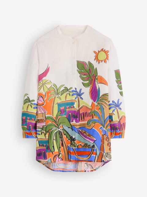 BODEN Longline Linen Shirt-Multi, Tropical Village
