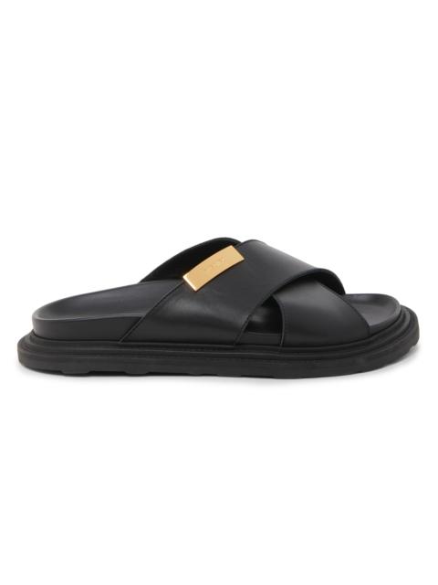 Moschino Men's Logo Leather Crisscross Sandals - Black
