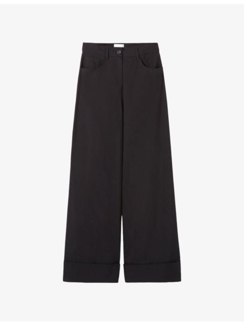 Claudie Pierlot Wide-Leg High-Rise Cotton Trousers