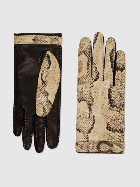 GUCCI Python and leather gloves