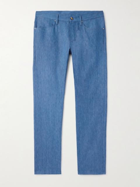 GABRIELA HEARST Slim-Fit Cotton and Linen-Blend Trousers Blue