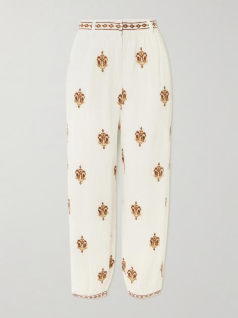 FARM RIO Anchor Tapestry Embroidered Georgette Tapered Pants
