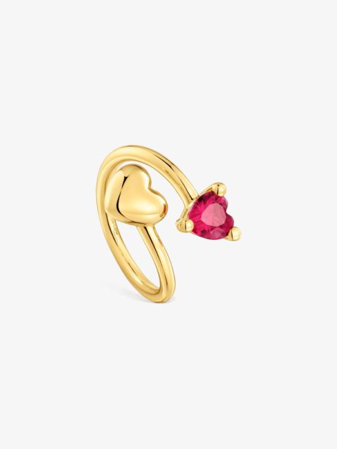 TOUS 18K gold vermeil open Ring with lab-grown ruby Garden of Love LGG