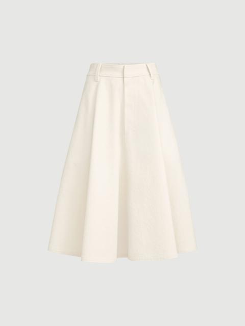 Brunello Cucinelli Dyed cotton and wool wrinkled denim full skirt with monili