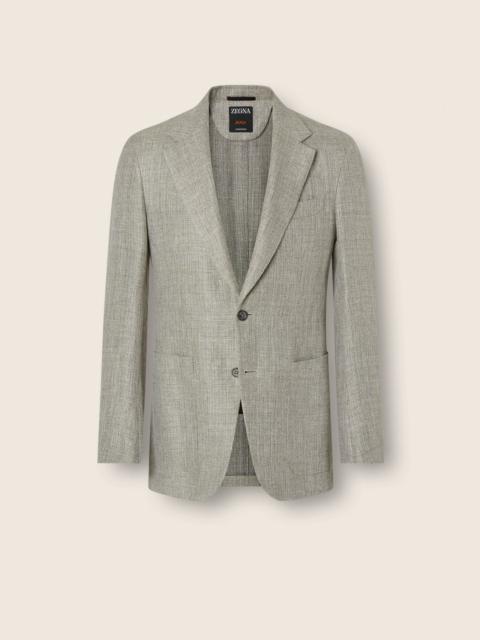 ZEGNA LIGHT GREEN CROSSOVER LINEN WOOL AND SILK JACKET