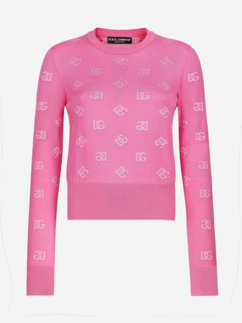 Dolce & Gabbana Wool and silk jacquard sweater with tonal DG logo