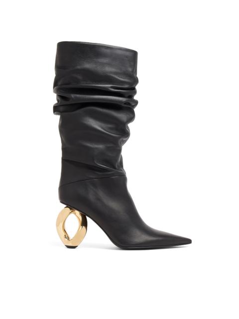 chain-heel ruched boots